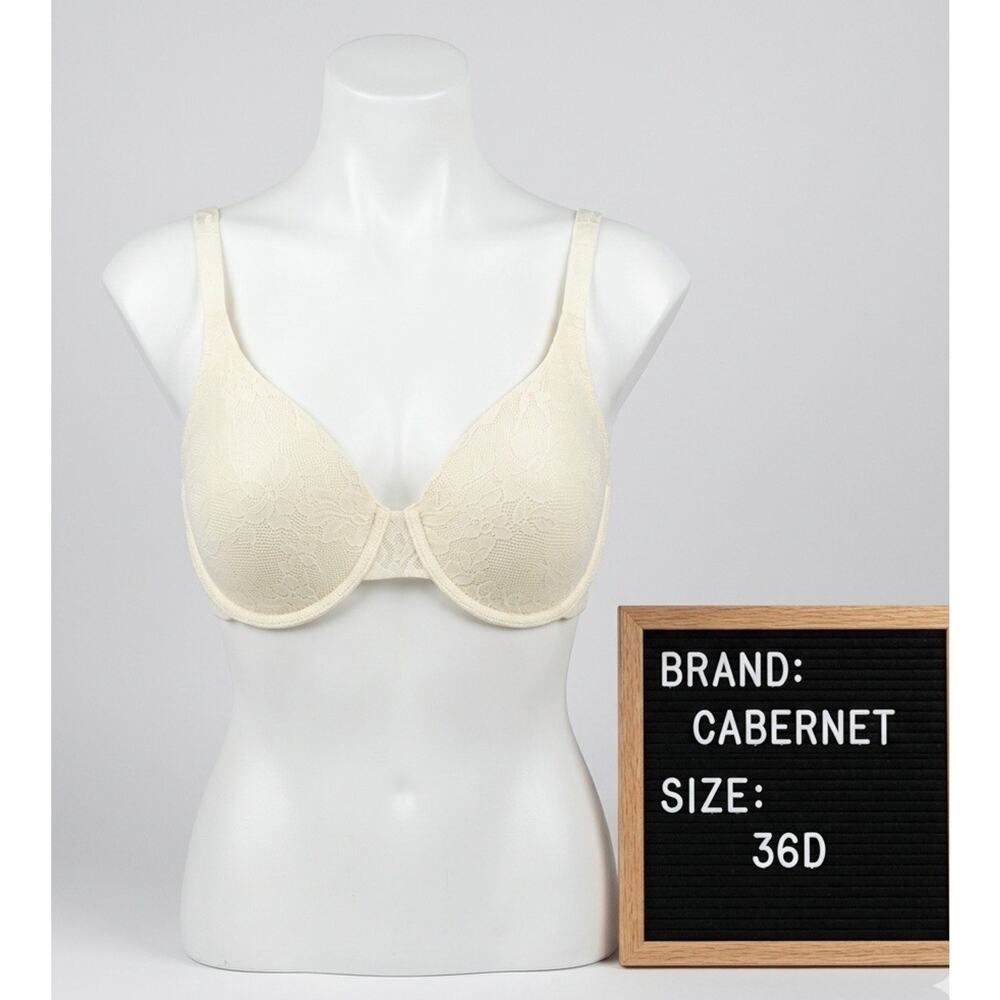 Cabernet Bra 36D Soft Yellow Lace Lightly Lined Underwire Floral Textured